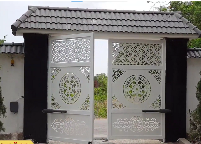 Mẫu cổng 2 cánh cnc đẹp, gắn mô tơ cánh tay đòn Ý-3