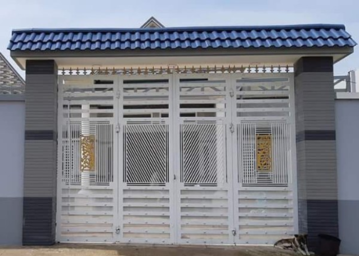 Mẫu cổng sắt 4 cánh đẹp, đóng mở tự động, mô tơ cánh tay đòn Ý-1